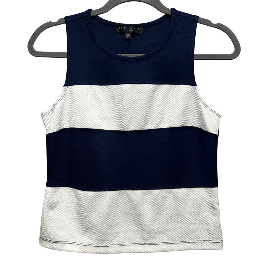 Sanctuary Tank Top Womens S Blue White Colorblock Minimalist Preppy‎